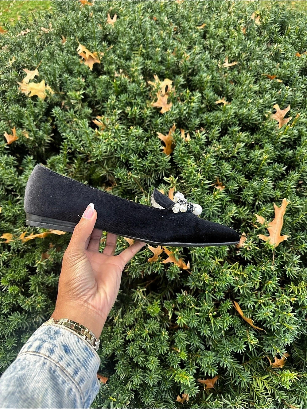 Bellini Black Embellished Pointed-Toe Flats
